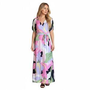 Vero Moda Colorful Floral V Neck Maxi Dress Medium